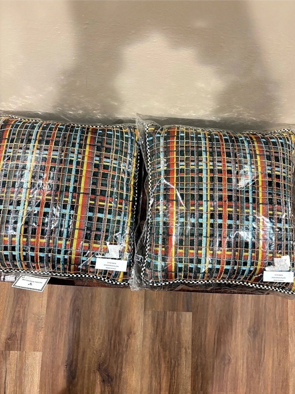 MacKenzie-Childs Beaded Inverness Plaid Pillows (Set of 2)